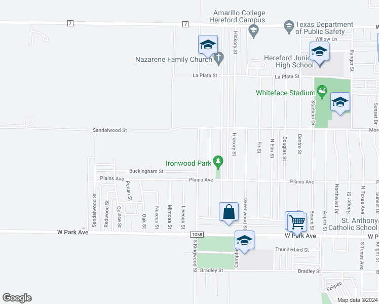 map of restaurants, bars, coffee shops, grocery stores, and more near 231 North Kingwood Street in Hereford