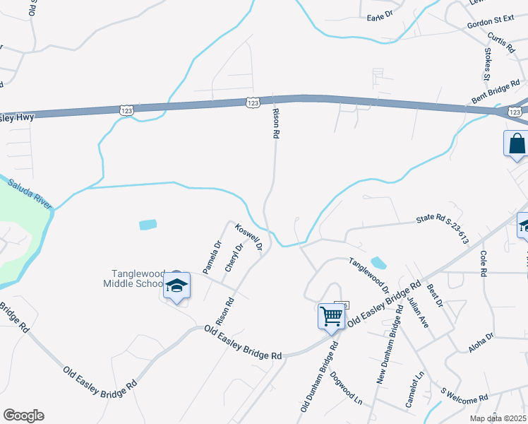 map of restaurants, bars, coffee shops, grocery stores, and more near 296 Rison Road in Greenville