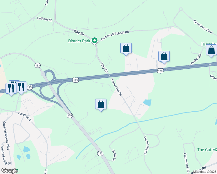 map of restaurants, bars, coffee shops, grocery stores, and more near 117 Turner Hill Road in Easley