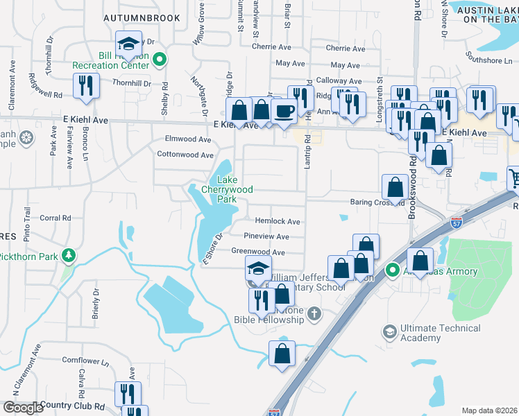 map of restaurants, bars, coffee shops, grocery stores, and more near 105 Cherrywood Drive in Sherwood