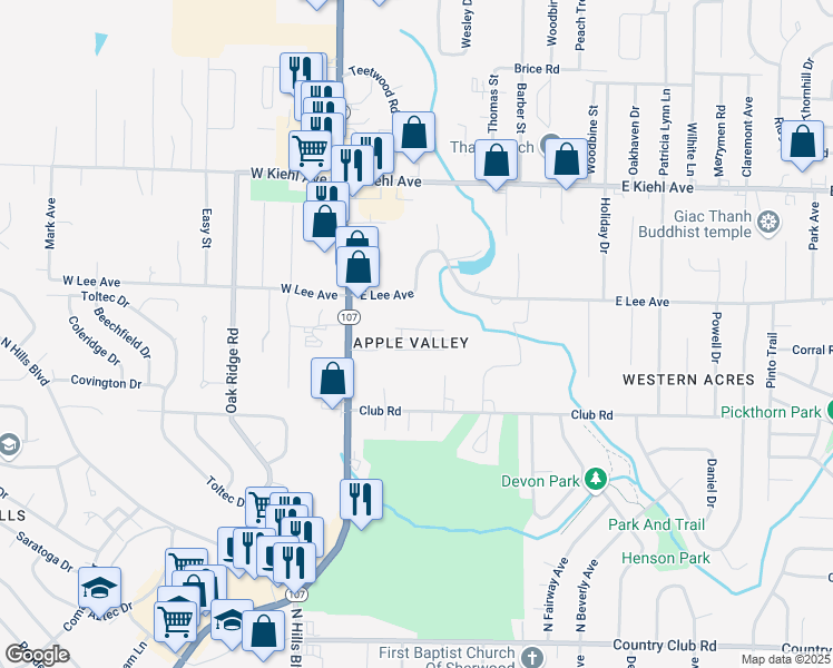 map of restaurants, bars, coffee shops, grocery stores, and more near 234 Apple Valley Drive in Sherwood