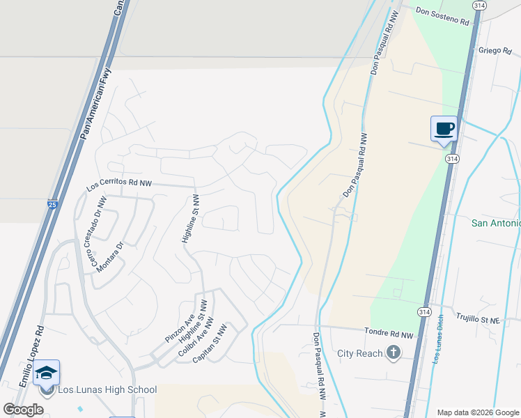 map of restaurants, bars, coffee shops, grocery stores, and more near 1120 Carnival Avenue Northwest in Los Lunas