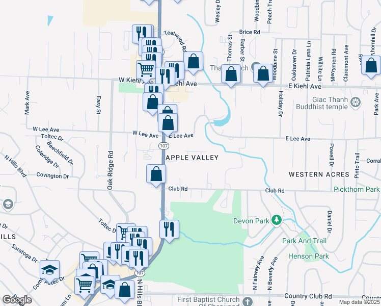 map of restaurants, bars, coffee shops, grocery stores, and more near 234 Apple Valley Drive in Sherwood