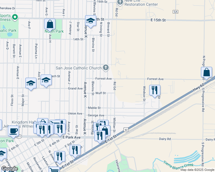 map of restaurants, bars, coffee shops, grocery stores, and more near Road Gd in Hereford