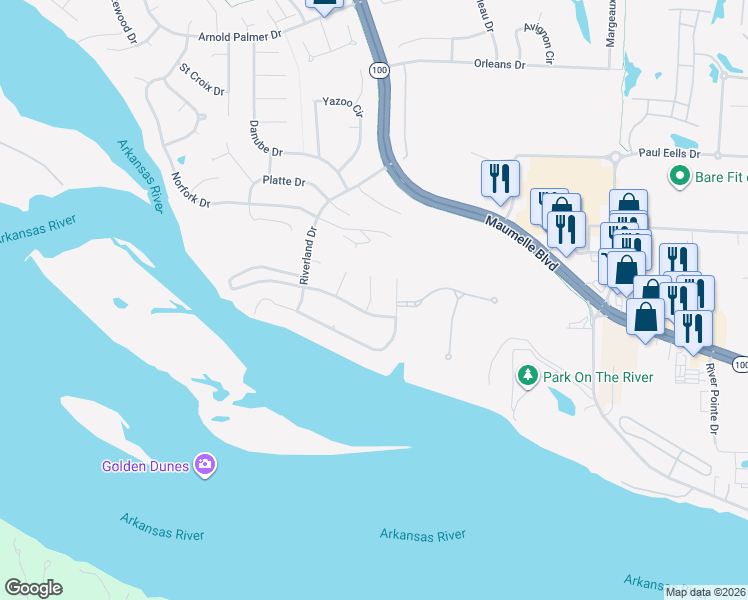 map of restaurants, bars, coffee shops, grocery stores, and more near 33 Crystal Mountain Lane in Maumelle