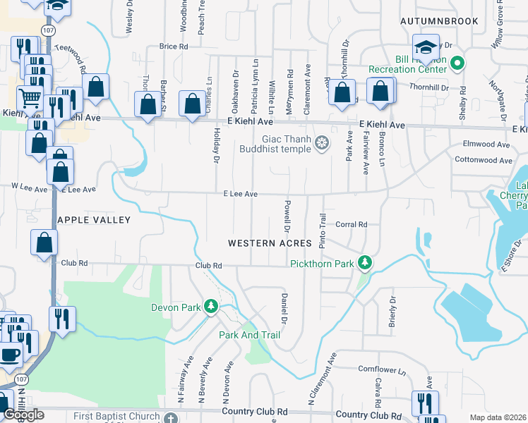 map of restaurants, bars, coffee shops, grocery stores, and more near 4613 Brandywine Cove in Sherwood
