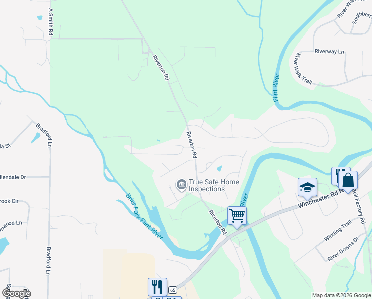 map of restaurants, bars, coffee shops, grocery stores, and more near 110 Lacy Lane in Huntsville