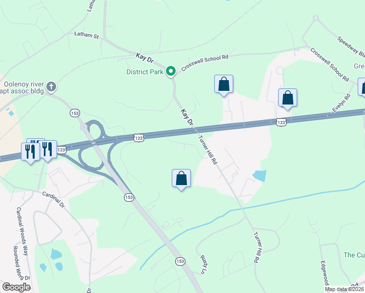 map of restaurants, bars, coffee shops, grocery stores, and more near 136 Turner Pointe Road in Easley