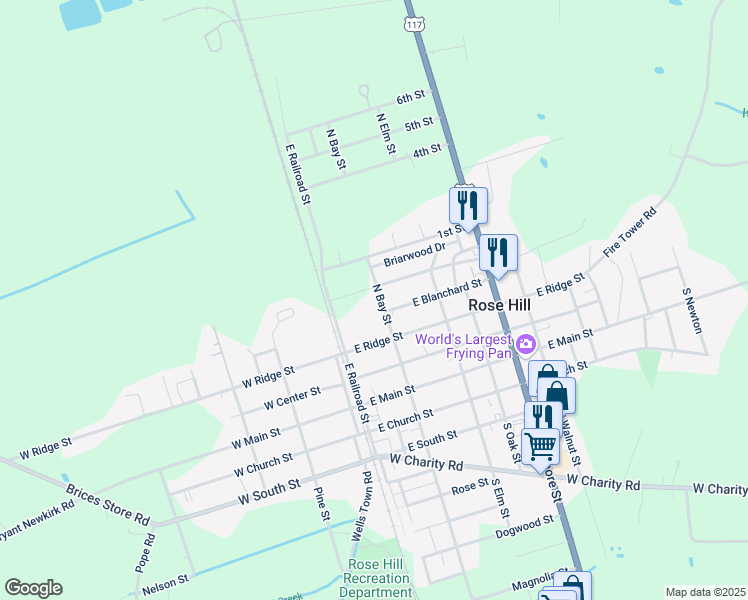 map of restaurants, bars, coffee shops, grocery stores, and more near 409 North Bay Street in Rose Hill