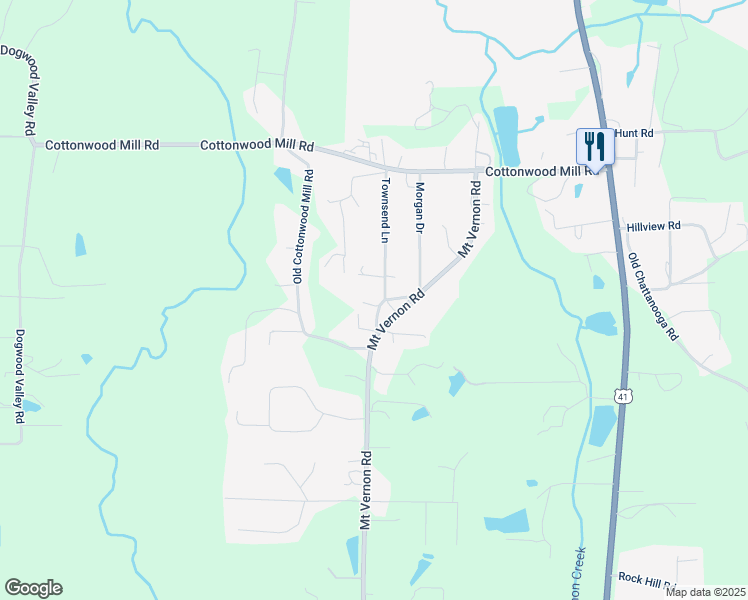 map of restaurants, bars, coffee shops, grocery stores, and more near 975 Townsend Lane in Tunnel Hill