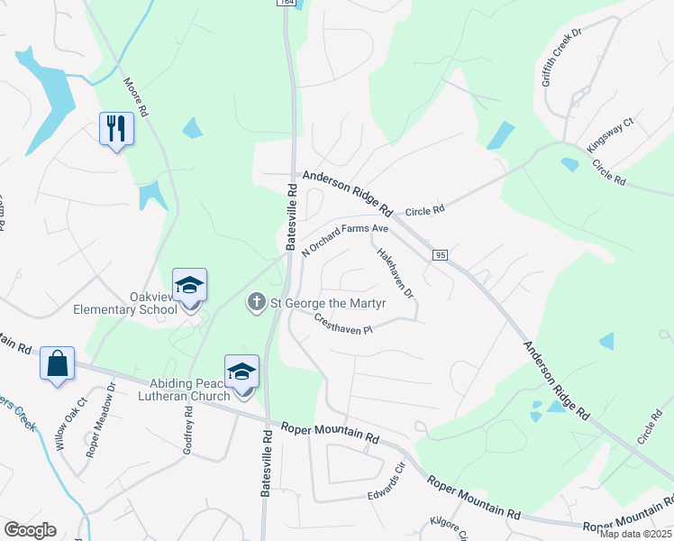 map of restaurants, bars, coffee shops, grocery stores, and more near 7 Druid Hill Court in Simpsonville