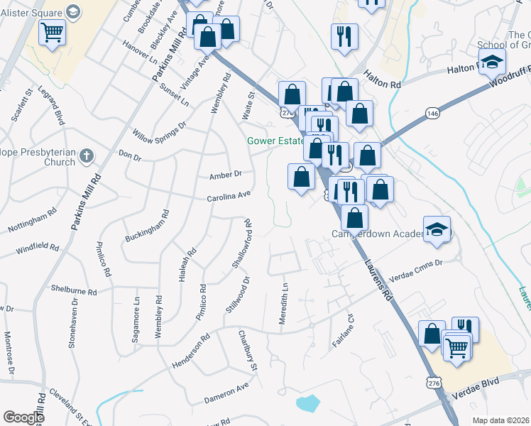 map of restaurants, bars, coffee shops, grocery stores, and more near in Greenville