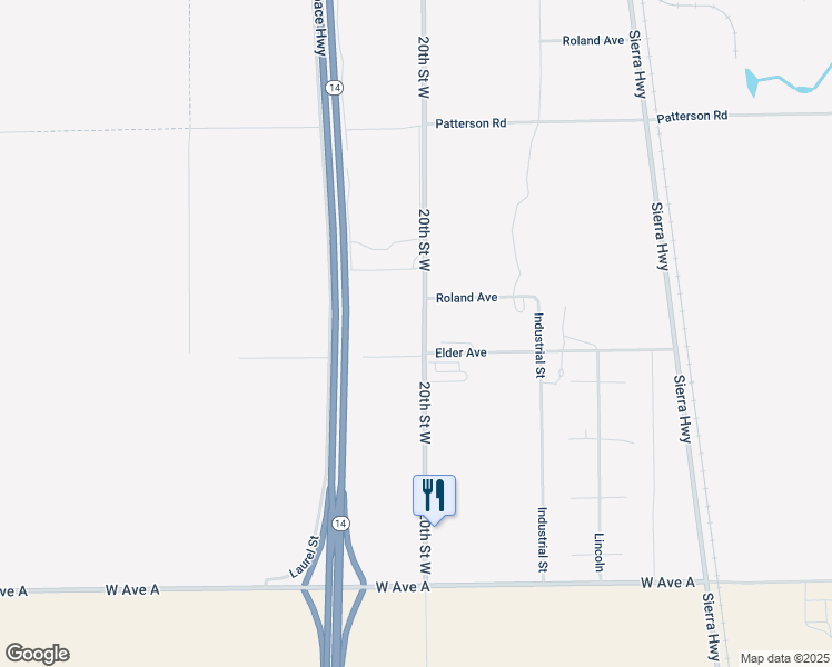 map of restaurants, bars, coffee shops, grocery stores, and more near 20th Street West in Rosamond