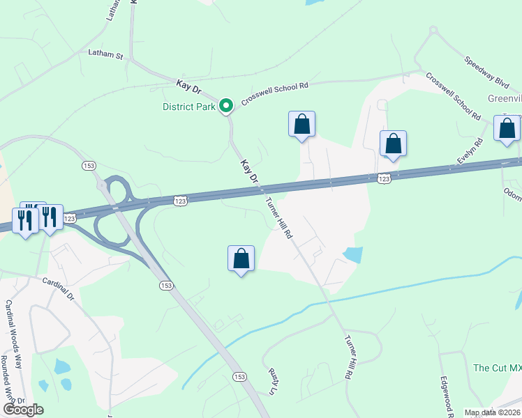 map of restaurants, bars, coffee shops, grocery stores, and more near 117 Turner Hill Road in Easley