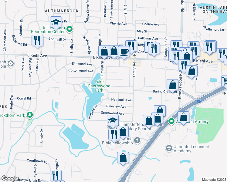 map of restaurants, bars, coffee shops, grocery stores, and more near 105 Cherrywood Drive in Sherwood