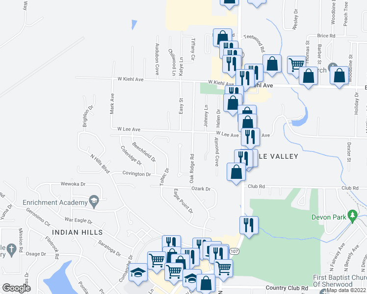 map of restaurants, bars, coffee shops, grocery stores, and more near 4498 Hollyridge Cove in Sherwood