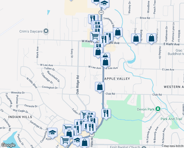 map of restaurants, bars, coffee shops, grocery stores, and more near 107 Almond Cove in Sherwood