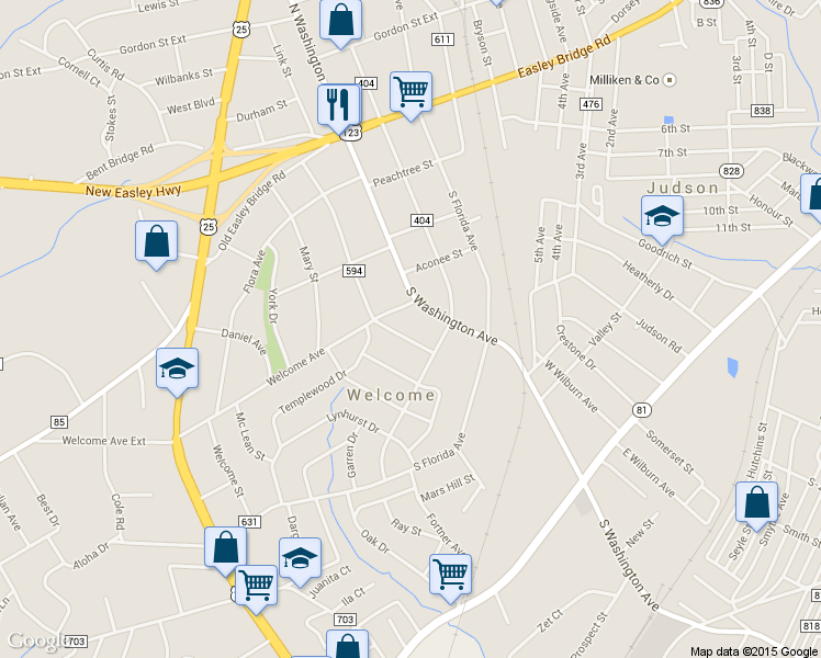 map of restaurants, bars, coffee shops, grocery stores, and more near 11 Alabama Avenue in Greenville