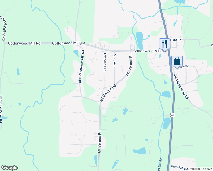map of restaurants, bars, coffee shops, grocery stores, and more near 975 Townsend Lane in Tunnel Hill