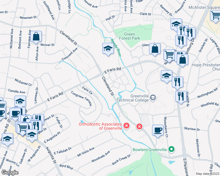map of restaurants, bars, coffee shops, grocery stores, and more near 925 Swamp Rabbit Trail in Greenville