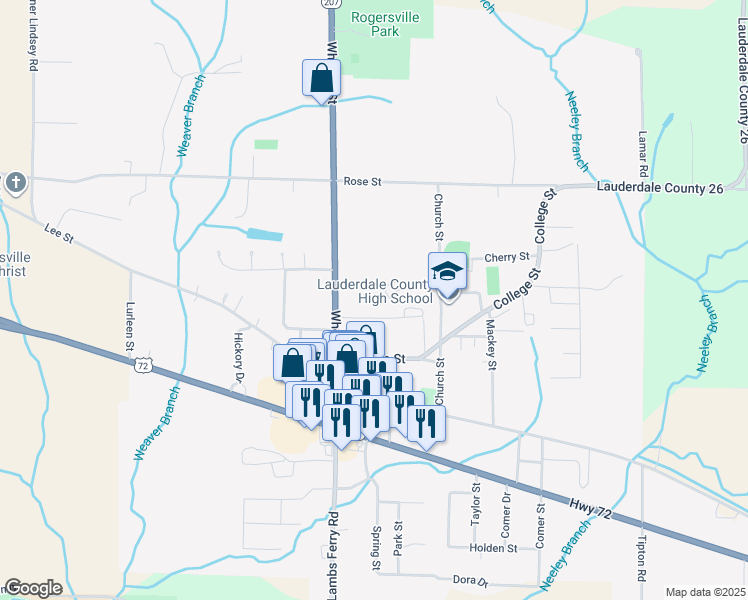 map of restaurants, bars, coffee shops, grocery stores, and more near 382 Wheeler Street in Rogersville