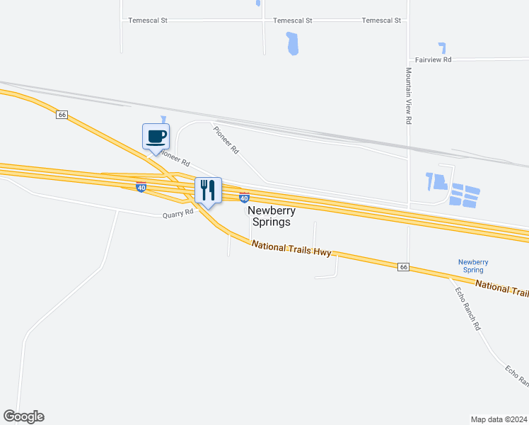 map of restaurants, bars, coffee shops, grocery stores, and more near 31677 Trails End Street in Newberry Springs