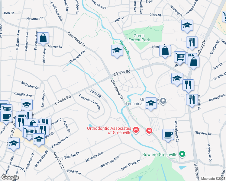 map of restaurants, bars, coffee shops, grocery stores, and more near 926 Cleveland Street in Greenville