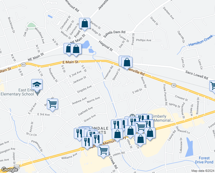 map of restaurants, bars, coffee shops, grocery stores, and more near 200 Stewart Drive in Easley
