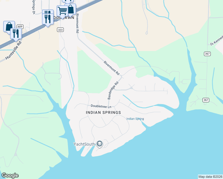 map of restaurants, bars, coffee shops, grocery stores, and more near Bainbridge Road in Florence