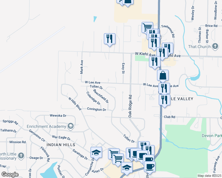 map of restaurants, bars, coffee shops, grocery stores, and more near 2408 Crown Court in North Little Rock