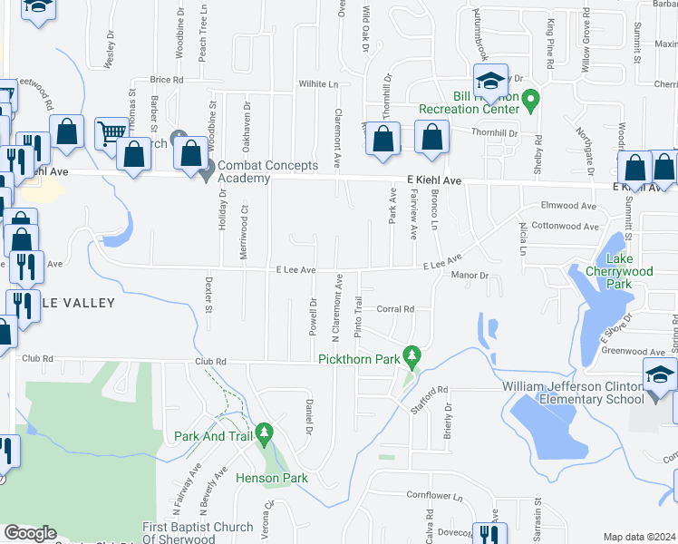 map of restaurants, bars, coffee shops, grocery stores, and more near 8800 North Claremont Avenue in Sherwood