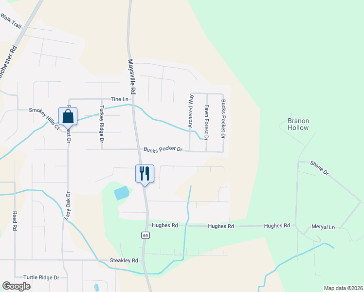 map of restaurants, bars, coffee shops, grocery stores, and more near 124 Bucks Pocket Drive in New Market
