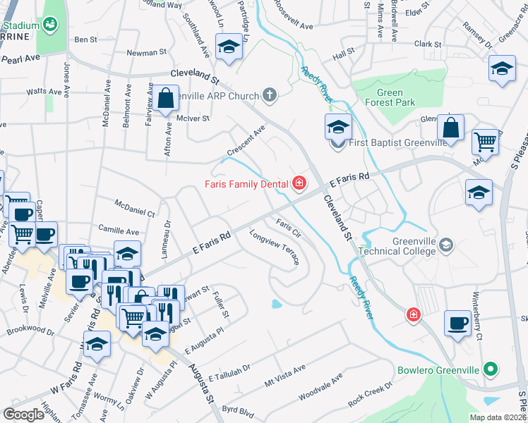 map of restaurants, bars, coffee shops, grocery stores, and more near 339 Pine Forest Drive Extension in Greenville
