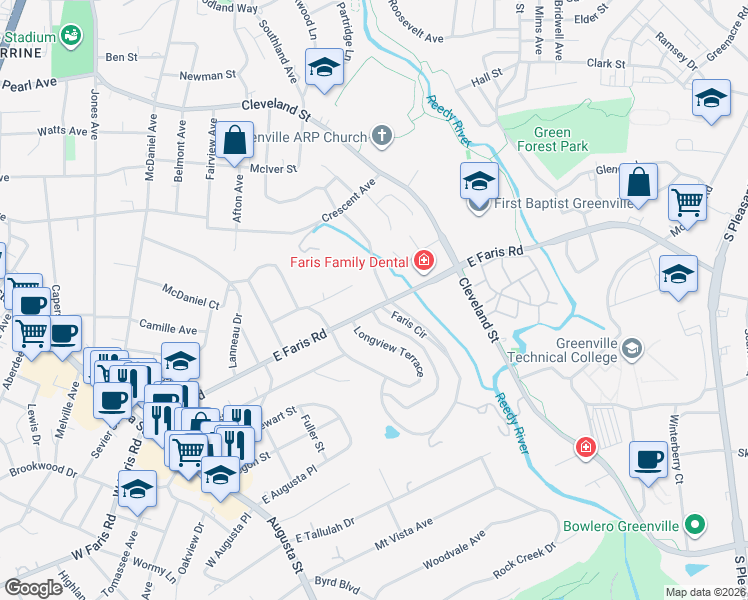 map of restaurants, bars, coffee shops, grocery stores, and more near 339 Pine Forest Drive Extension in Greenville