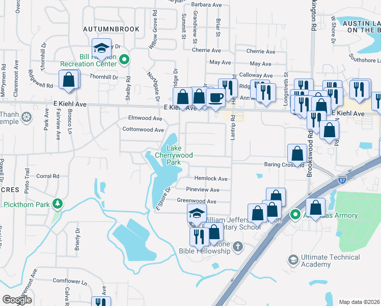 map of restaurants, bars, coffee shops, grocery stores, and more near 5903 Leabrook Lane in Sherwood