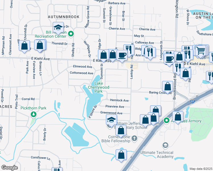 map of restaurants, bars, coffee shops, grocery stores, and more near 8204 West Woodview Drive in Sherwood