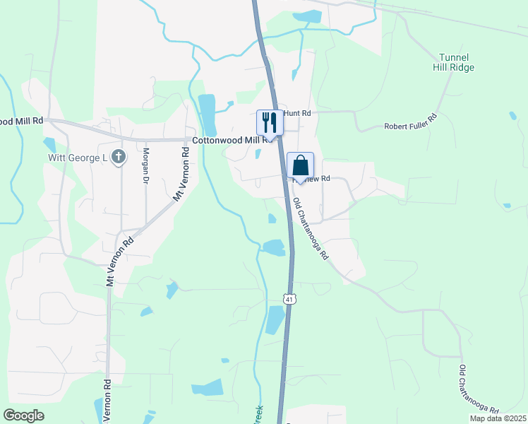 map of restaurants, bars, coffee shops, grocery stores, and more near 3297 Chattanooga Road in Tunnel Hill