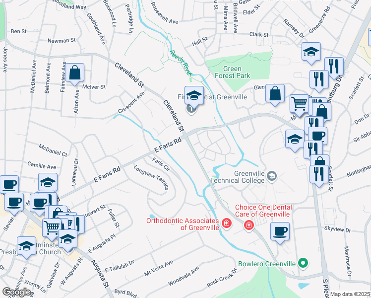 map of restaurants, bars, coffee shops, grocery stores, and more near 870 Cleveland Street in Greenville