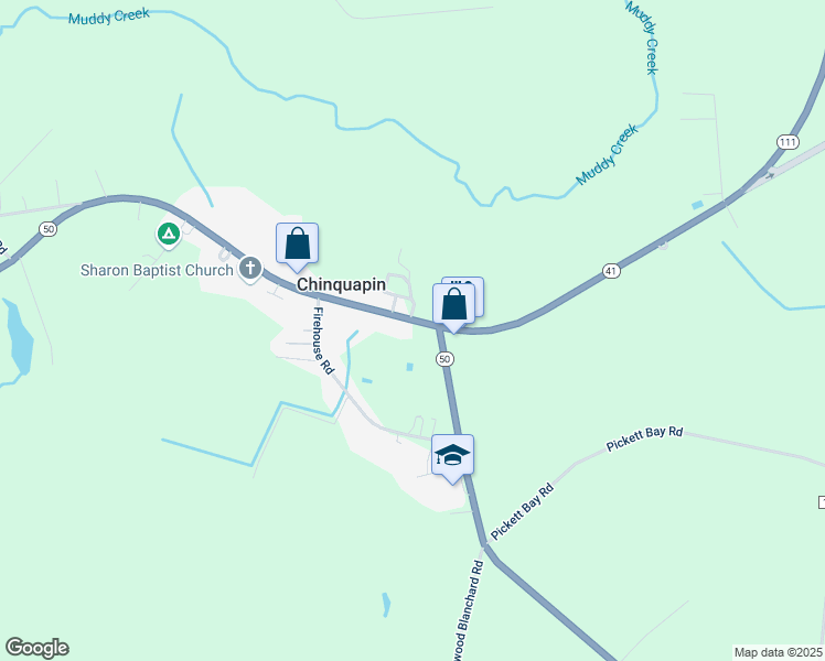 map of restaurants, bars, coffee shops, grocery stores, and more near North Carolina 50 in Chinquapin