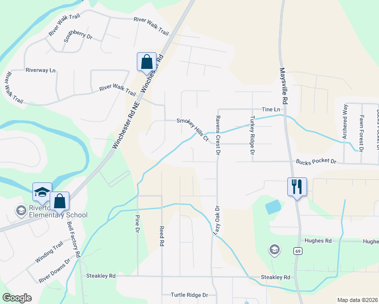 map of restaurants, bars, coffee shops, grocery stores, and more near 104 Eagles Watch Court in New Market