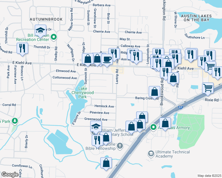 map of restaurants, bars, coffee shops, grocery stores, and more near 6007 Leabrook Lane in Sherwood