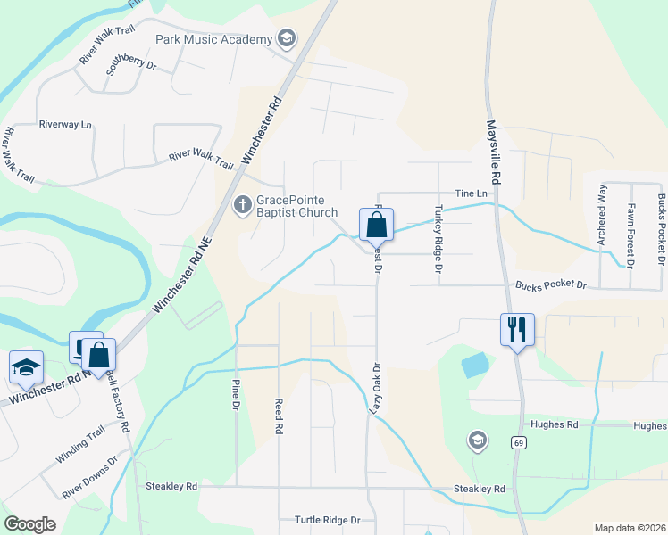 map of restaurants, bars, coffee shops, grocery stores, and more near 106 Eagles Watch Court in New Market