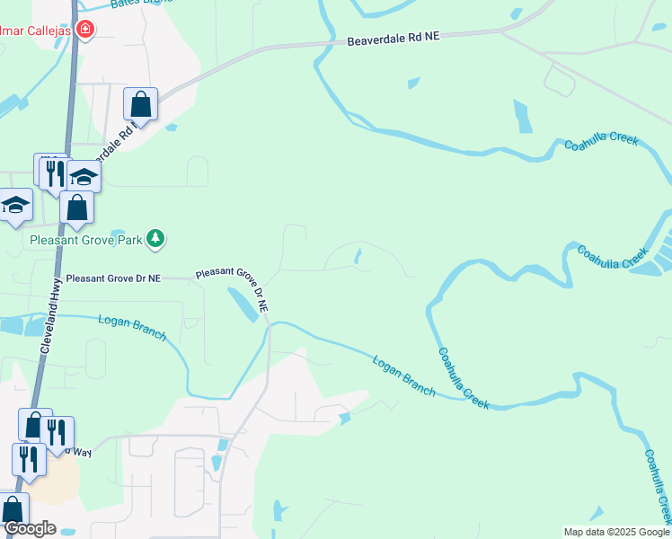 map of restaurants, bars, coffee shops, grocery stores, and more near 1779 Rapala Drive Northeast in Dalton