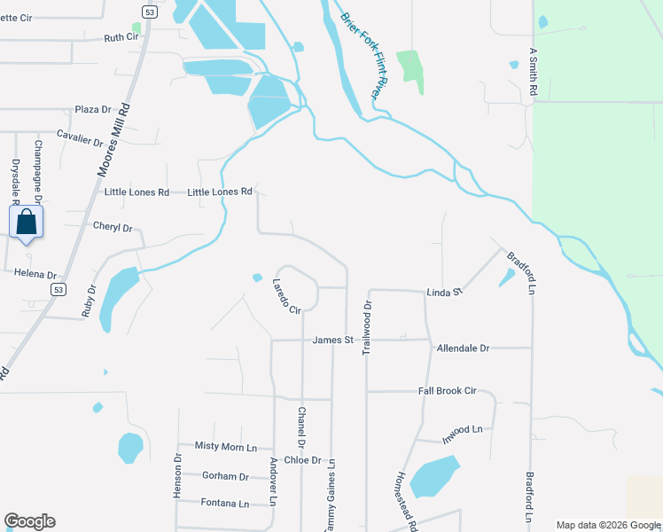 map of restaurants, bars, coffee shops, grocery stores, and more near 434 Little Lones Road in Huntsville