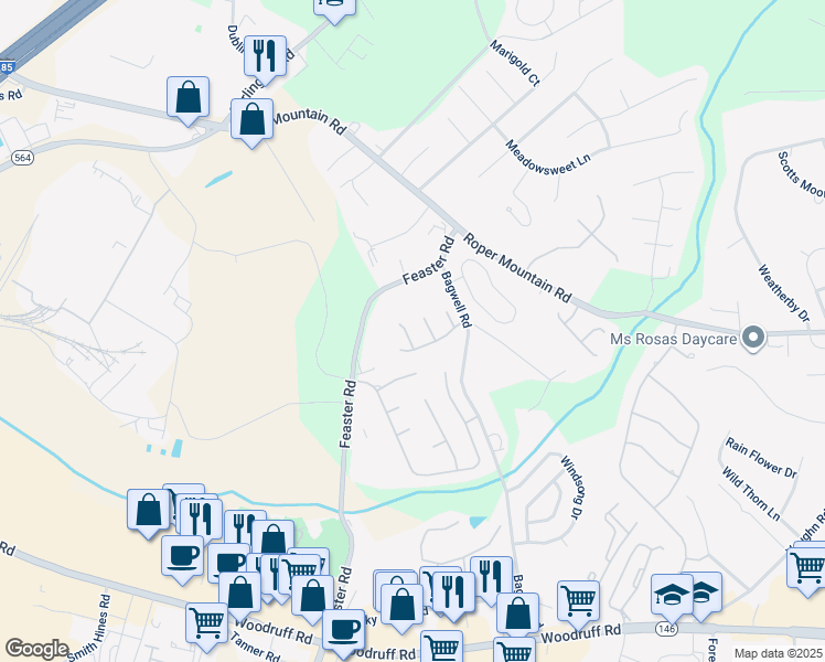 map of restaurants, bars, coffee shops, grocery stores, and more near 11 Brookford Court in Greenville