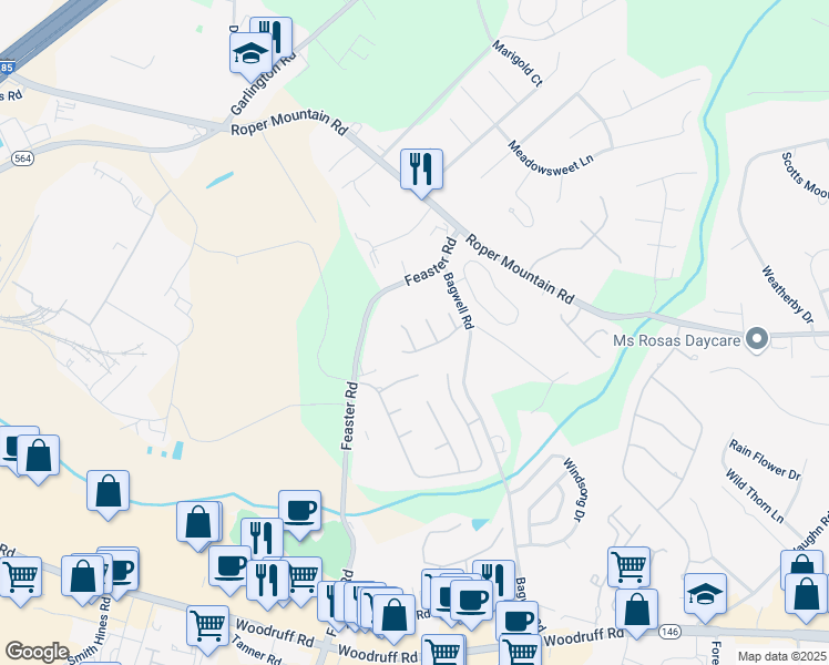 map of restaurants, bars, coffee shops, grocery stores, and more near 11 Brookford Court in Greenville
