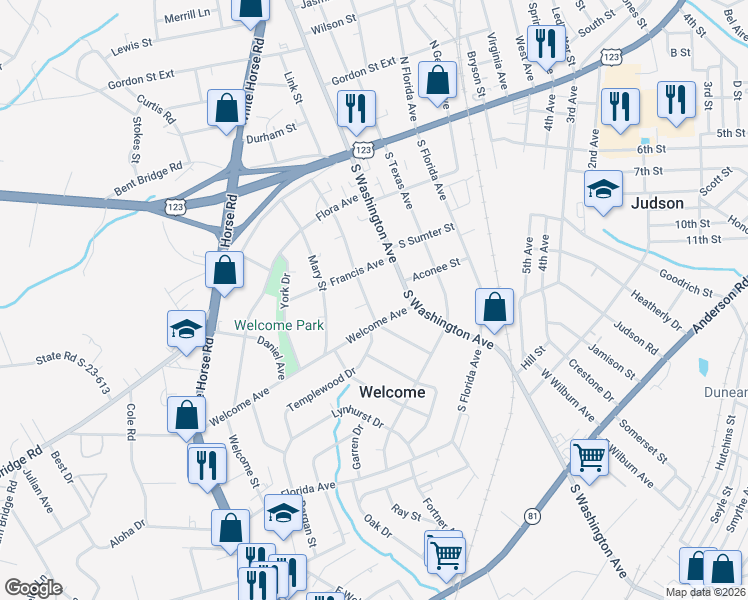 map of restaurants, bars, coffee shops, grocery stores, and more near 309 Beatrice Street in Greenville