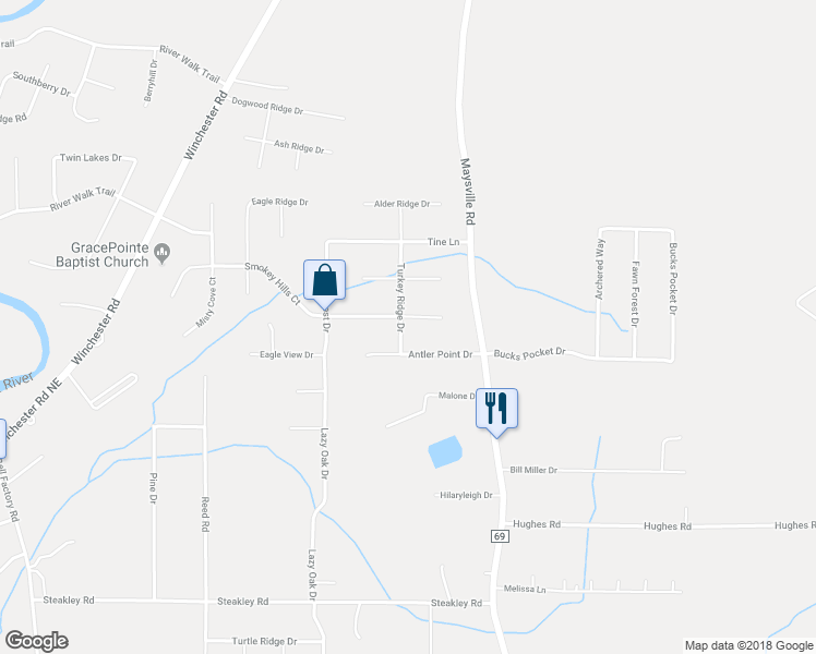 map of restaurants, bars, coffee shops, grocery stores, and more near 103 Turkey Ridge Drive in New Market