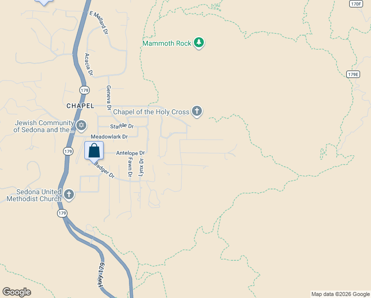 map of restaurants, bars, coffee shops, grocery stores, and more near 12 Rufous Lane in Sedona