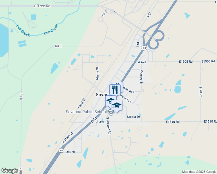 map of restaurants, bars, coffee shops, grocery stores, and more near in Savanna